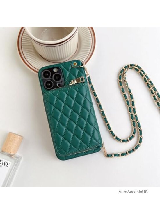 Other - PU Leather Wallet Case for iPhone 16 Pro with Detachable Chain Strap, Card
